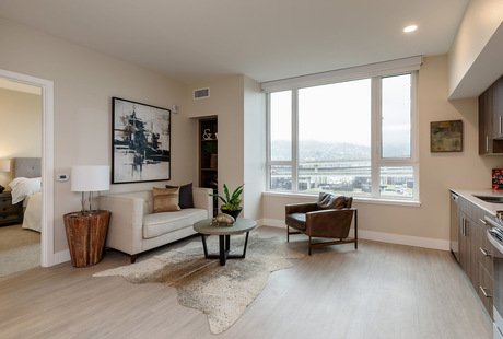 A fully furnished apartment living room.