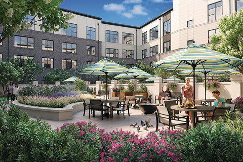 The courtyard at The Skybridge at Town Center.