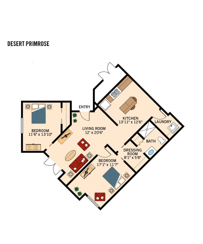 Assisted Living two bedroom floor plan at The Fountains at La Cholla.