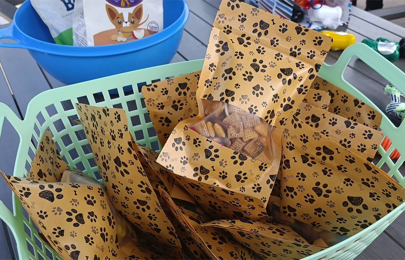 A basket of dog treats.