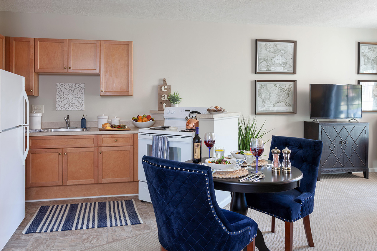 A kitchen in an apartment at The Legacy at Parklands.