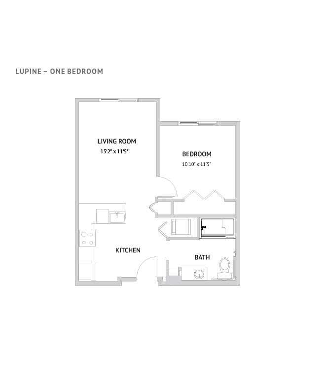 One bedroom apartment floor plan.