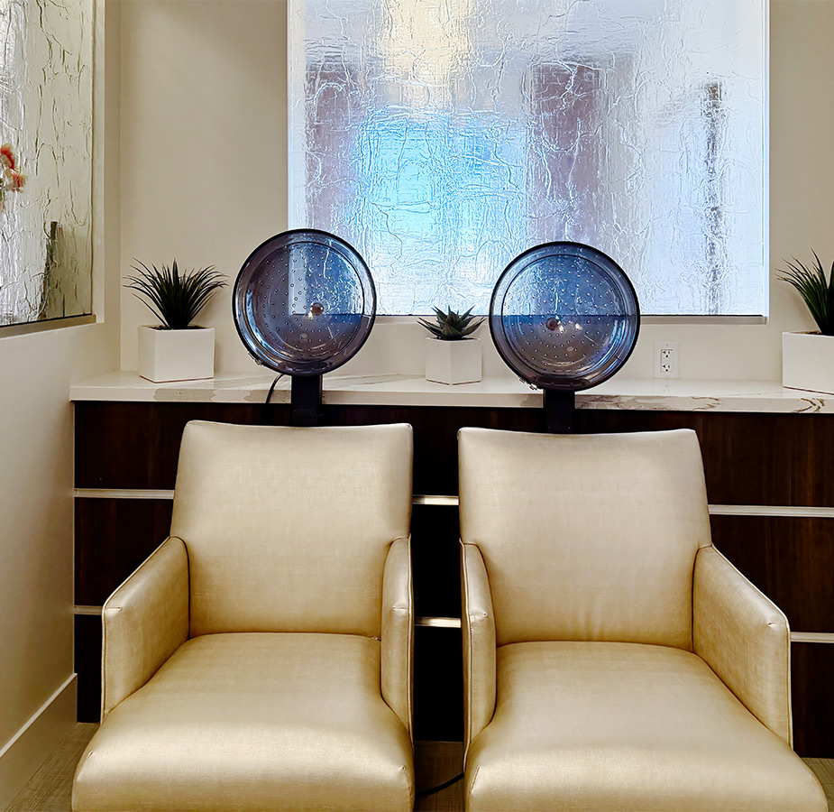 Drying stations at a salon.