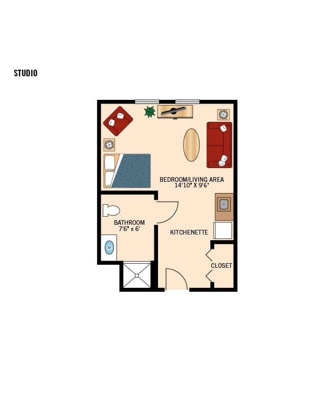 Assisted living studio East Village Place floor plan