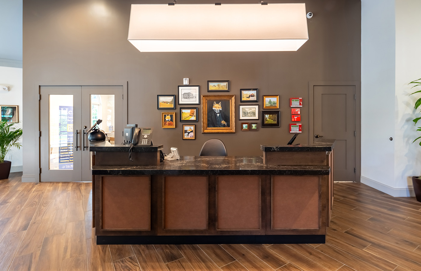 A front desk and lobby area.