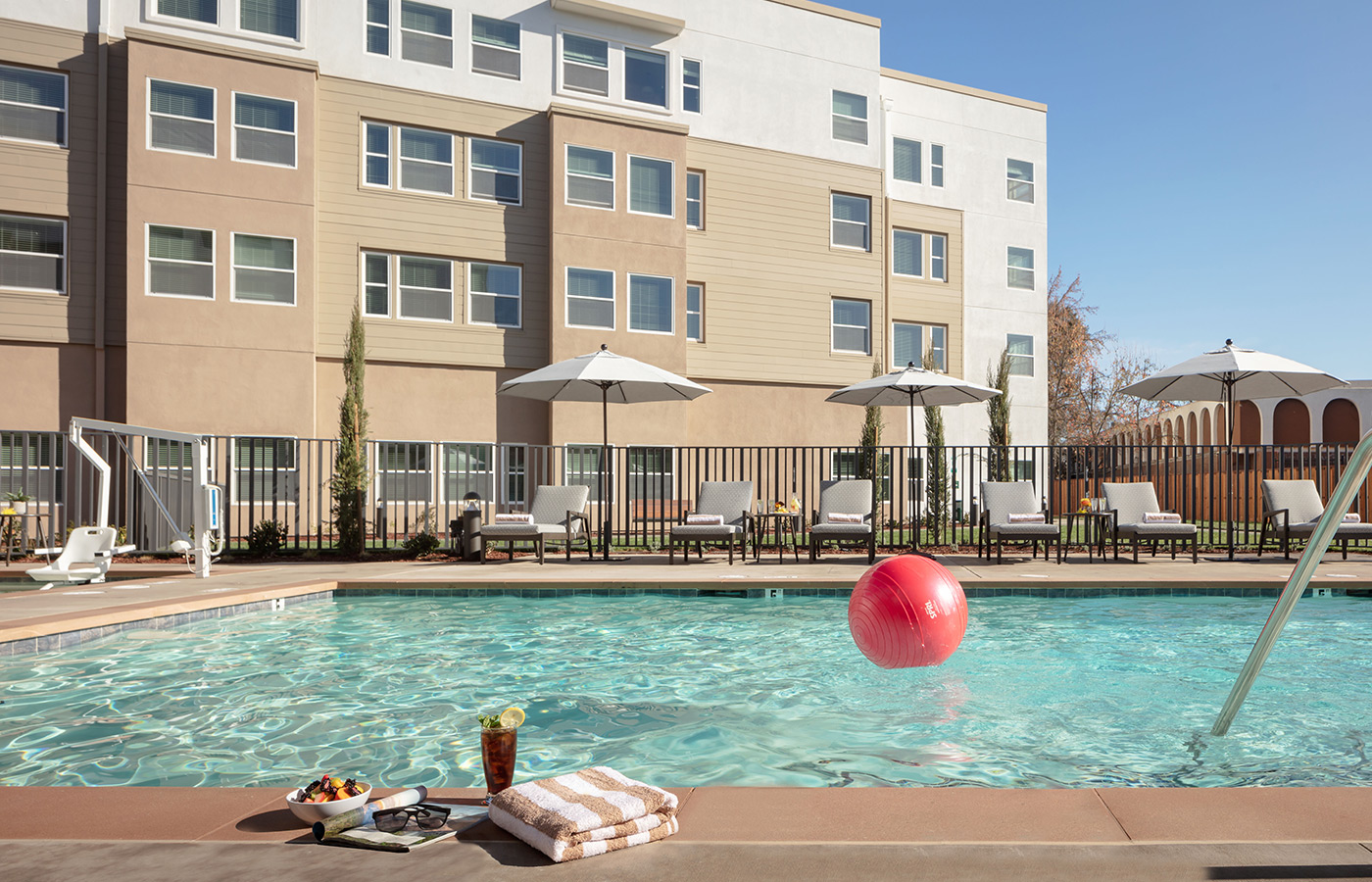 An outdoor swimming pool.