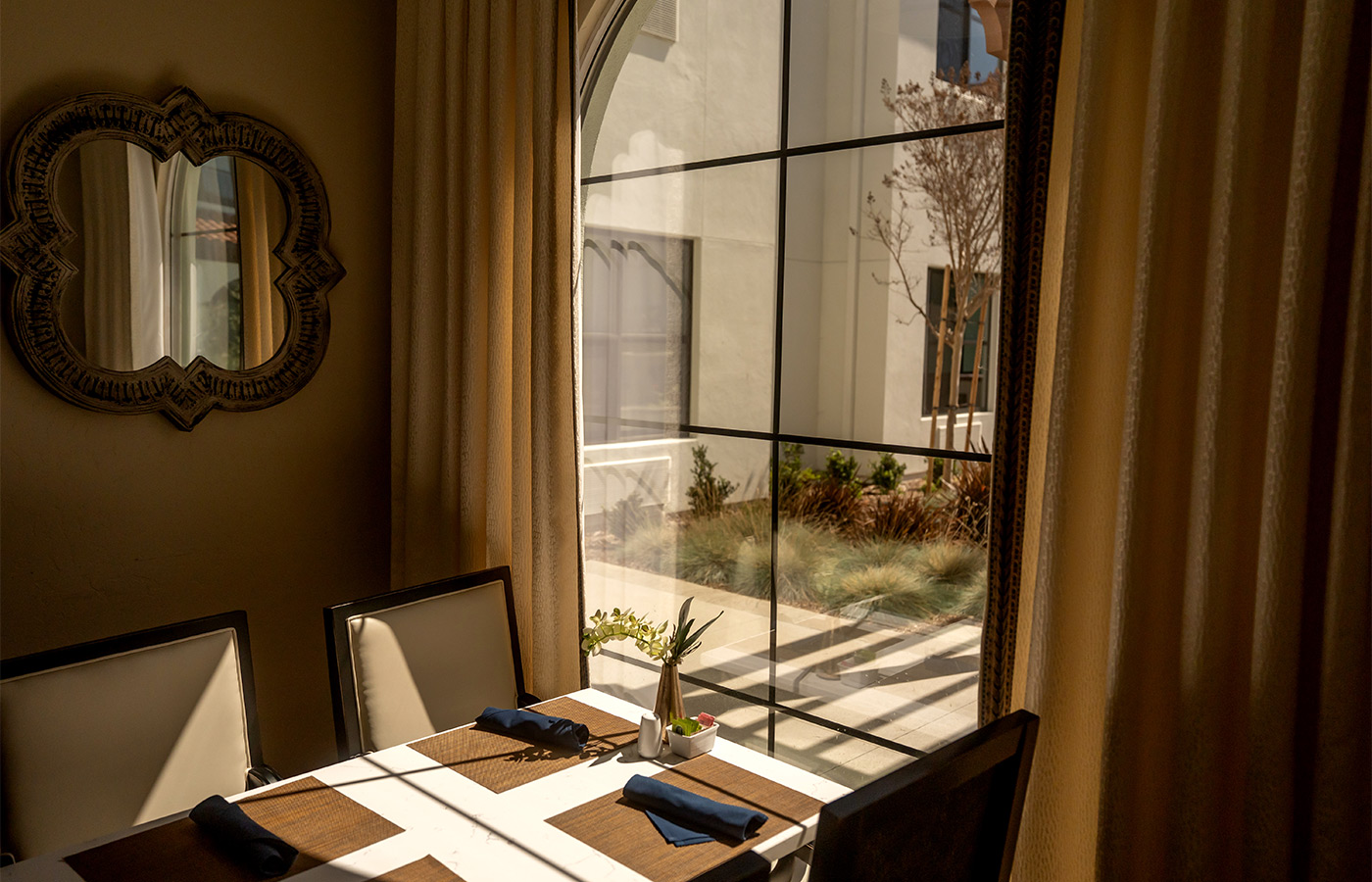 A dining table by the window.