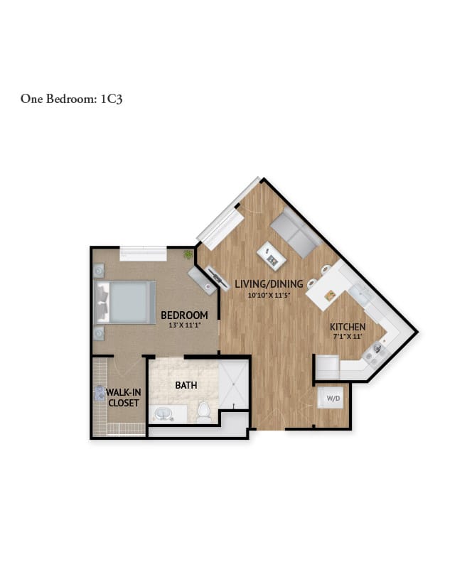 Independent Living one bedroom floor plan for The Watermark at Napa Valley.