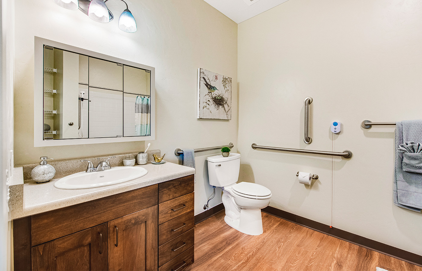 A bathroom in an apartment at The Watermark at Continental Ranch.