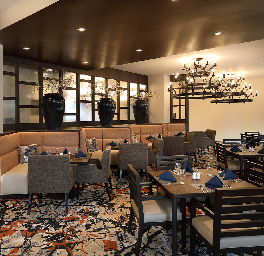 A dining room set for service.
