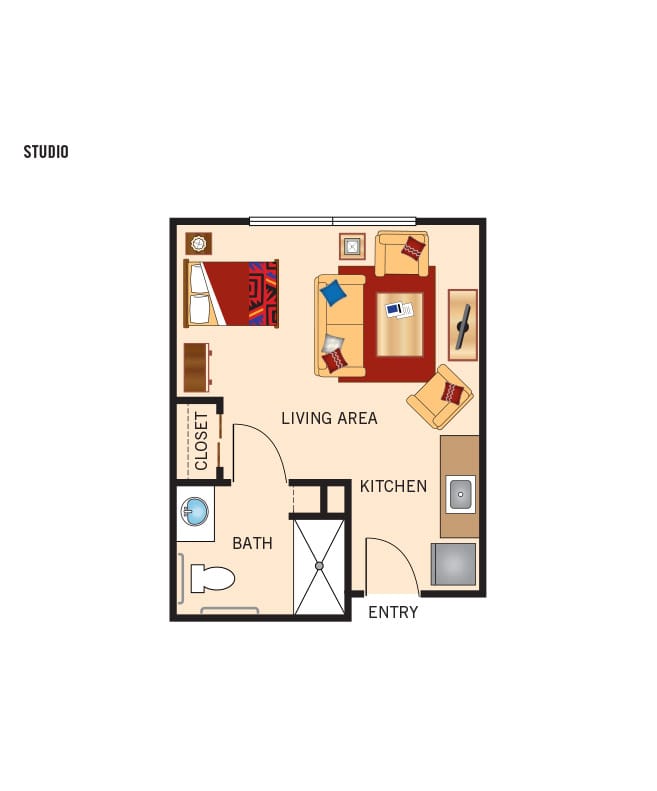 Assisted living studio floor plan, Joshua Springs Senior Living