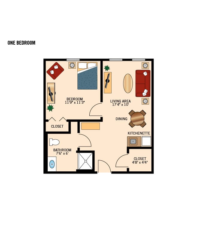 Assisted living one bedroom East Village Place floor plan 