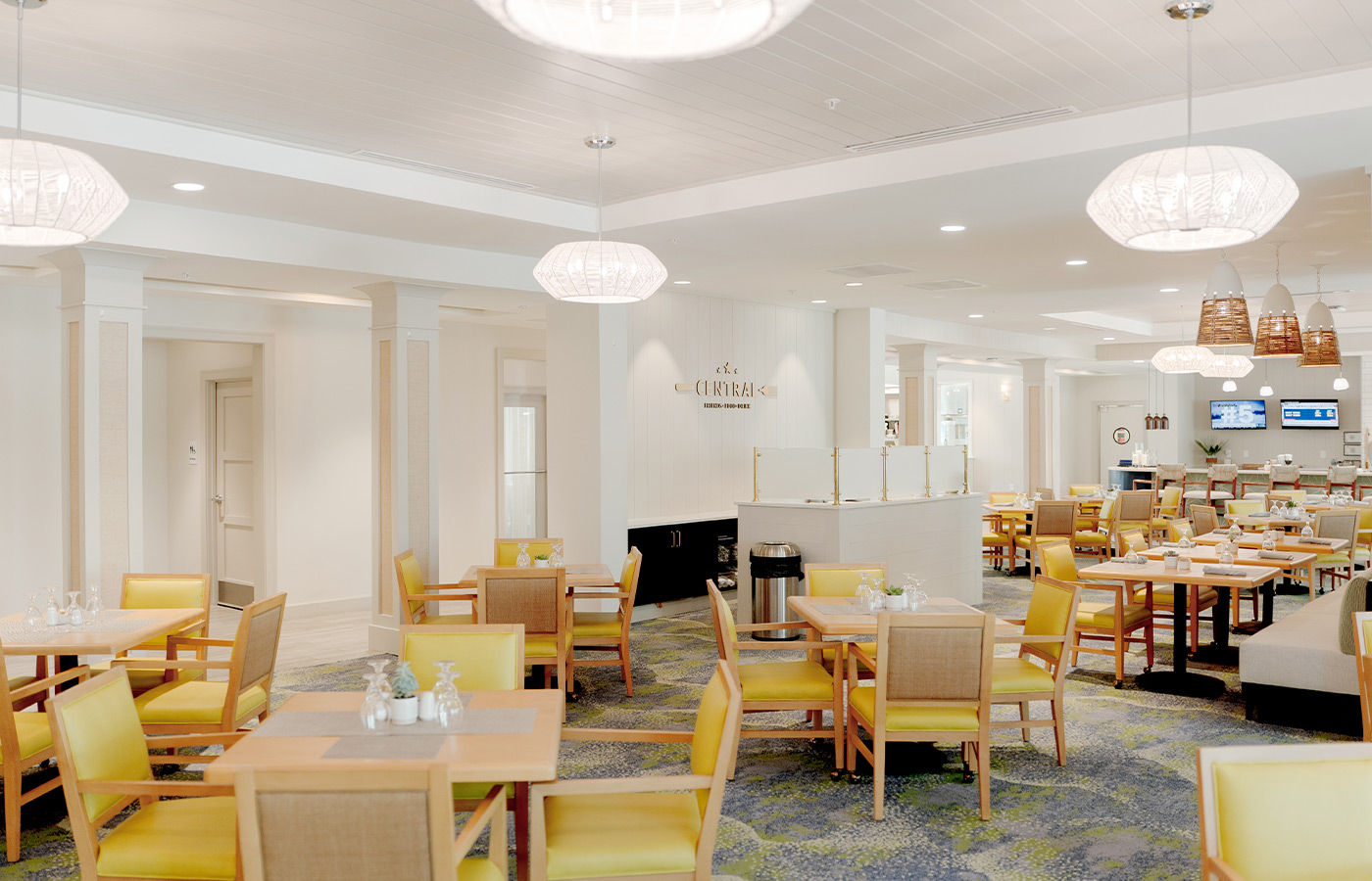 A dining room set for service.