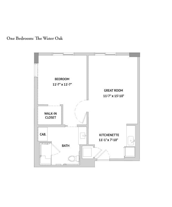 One bedroom apartment floorplan.