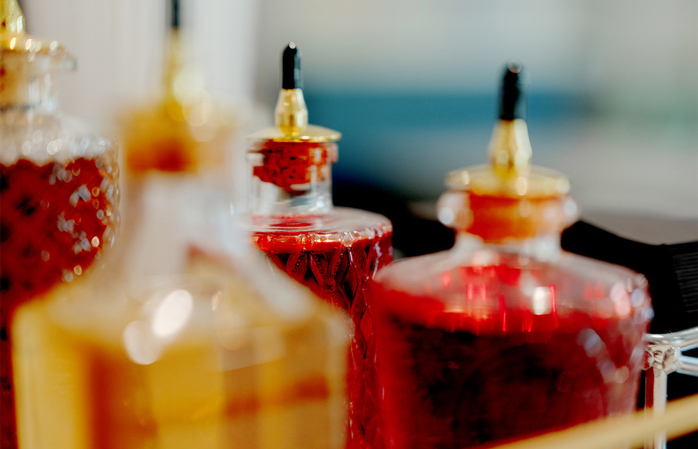 Bottles of oil and vinegar.