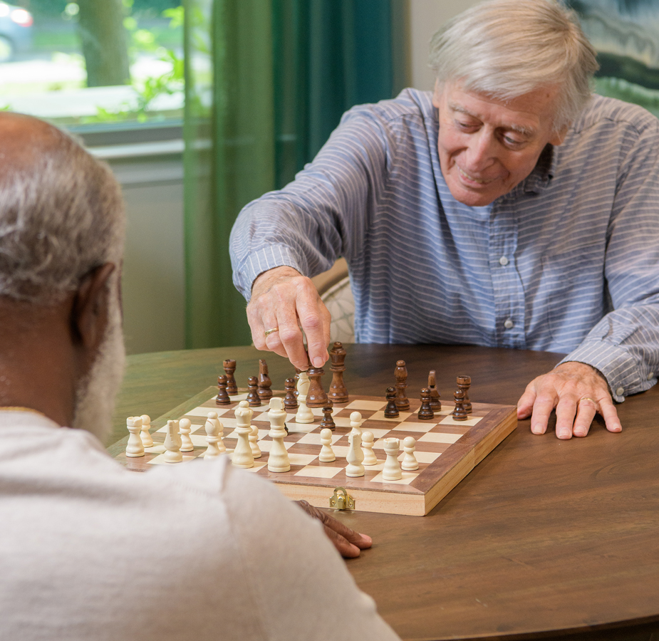 Two residents are playing a game of chess.