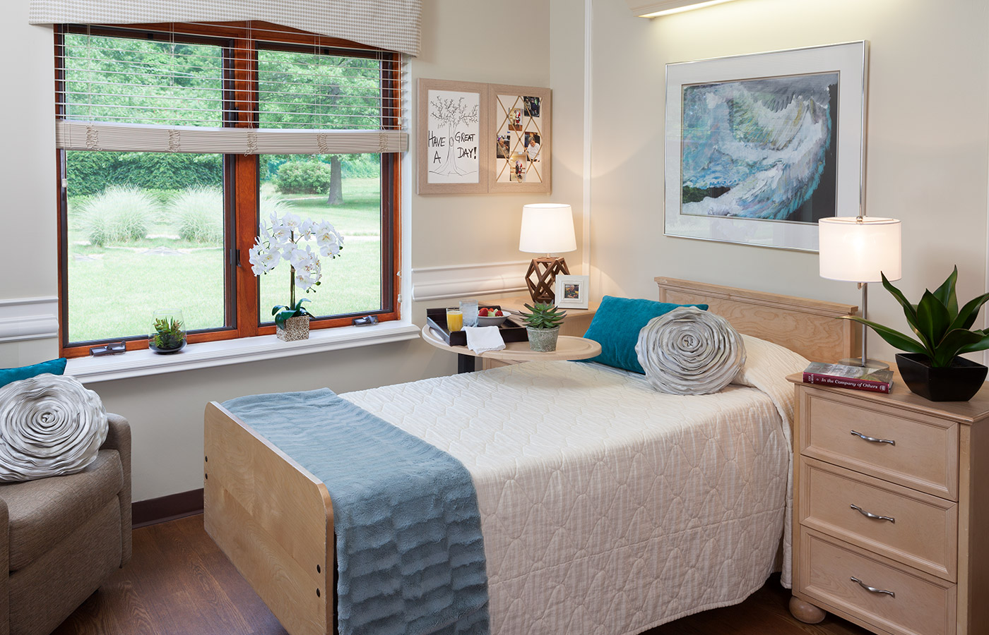 bedroom with bright window