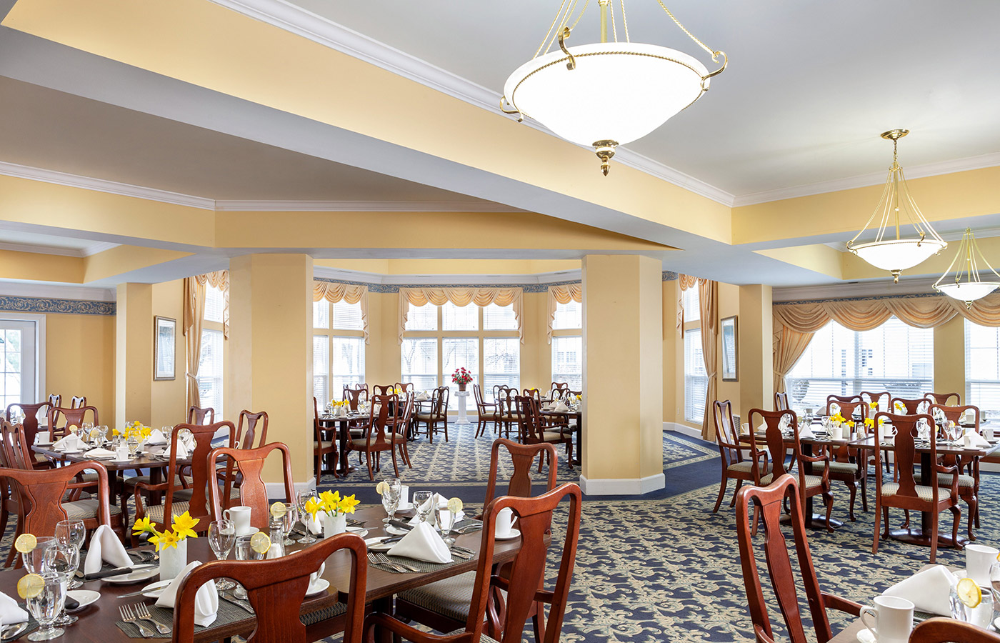 Dining room with seating area.