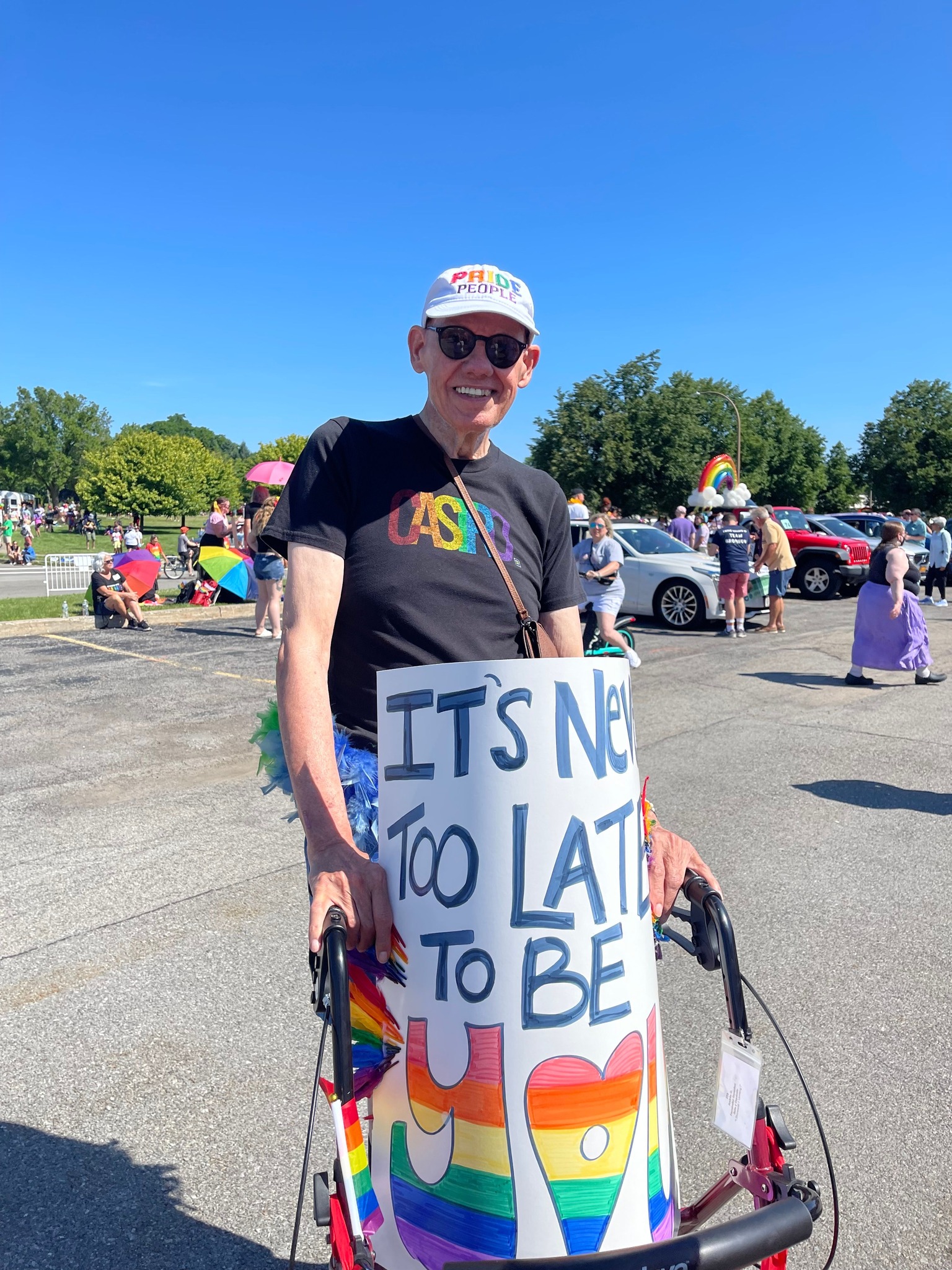 A resident in a Pride parade.