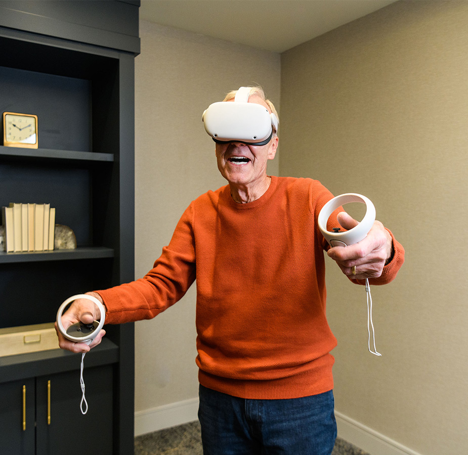 A resident is enjoying virtual reality.