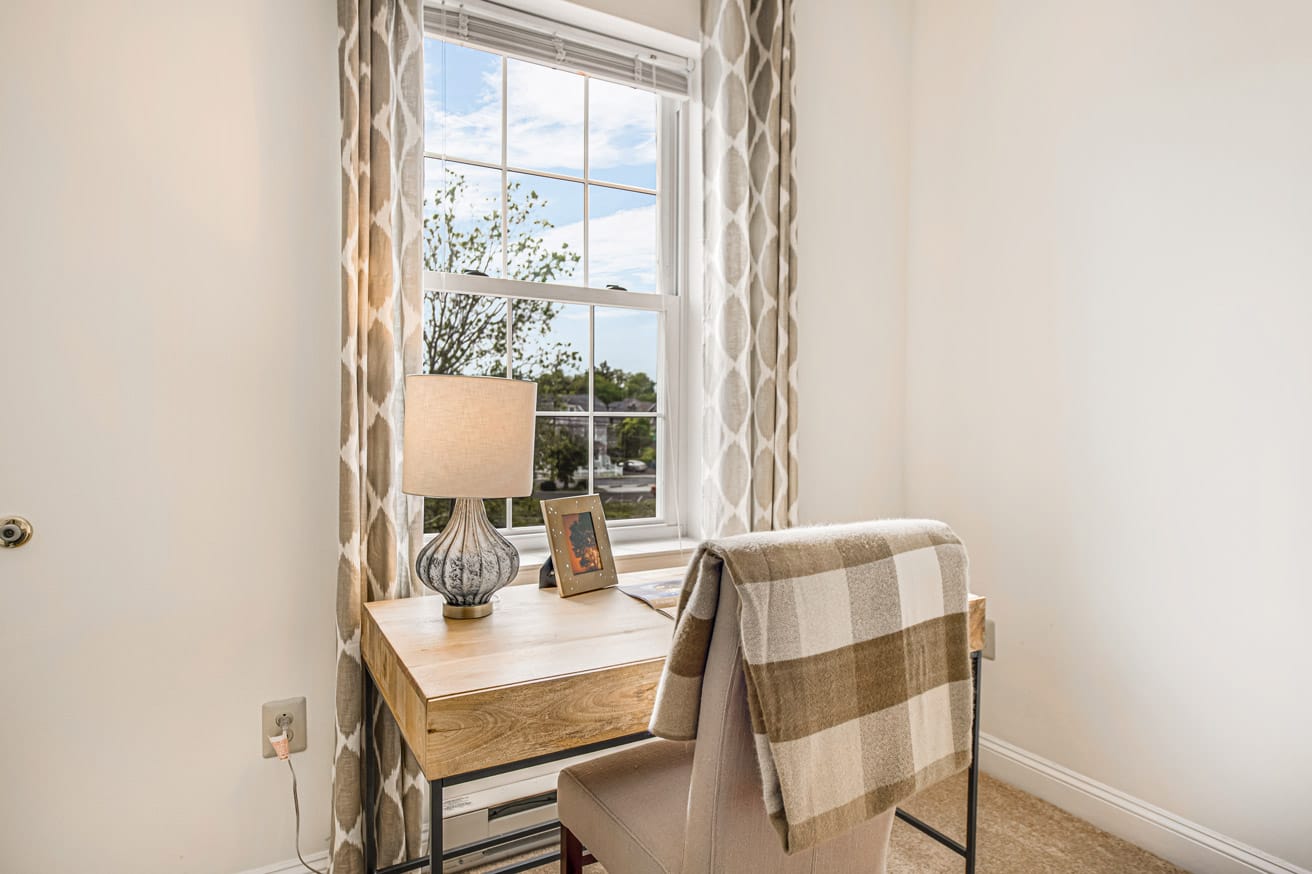 A desk in an apartment at Woodbury Mews.