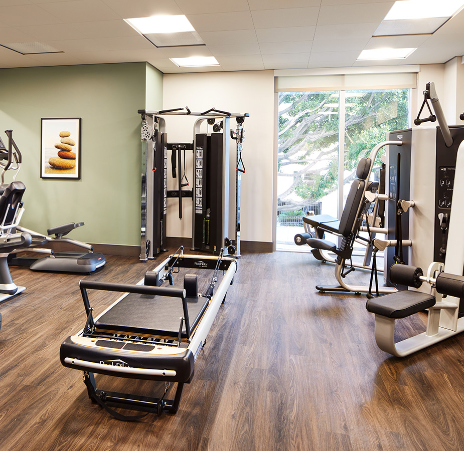 The fitness center at The Watermark at Westwood Village.