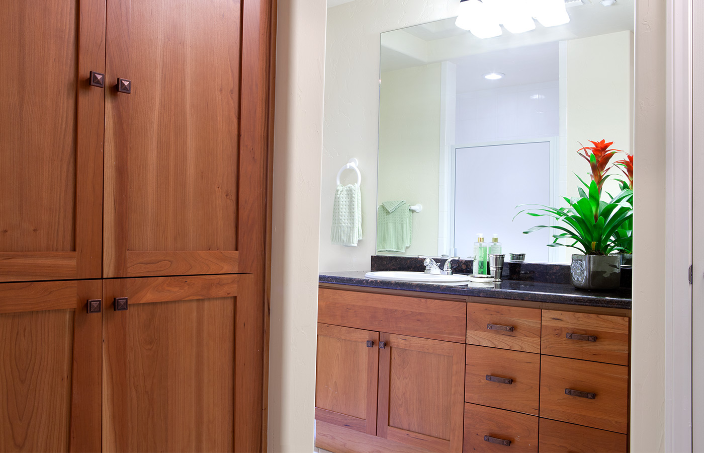 Bathroom with cabinets and bathroom.
