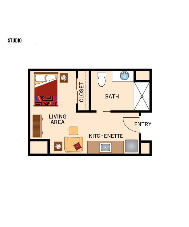 Assisted living studio floor plan.