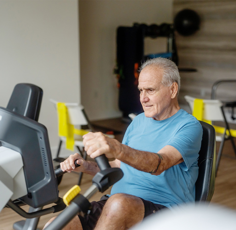 A person on a stationary bike.