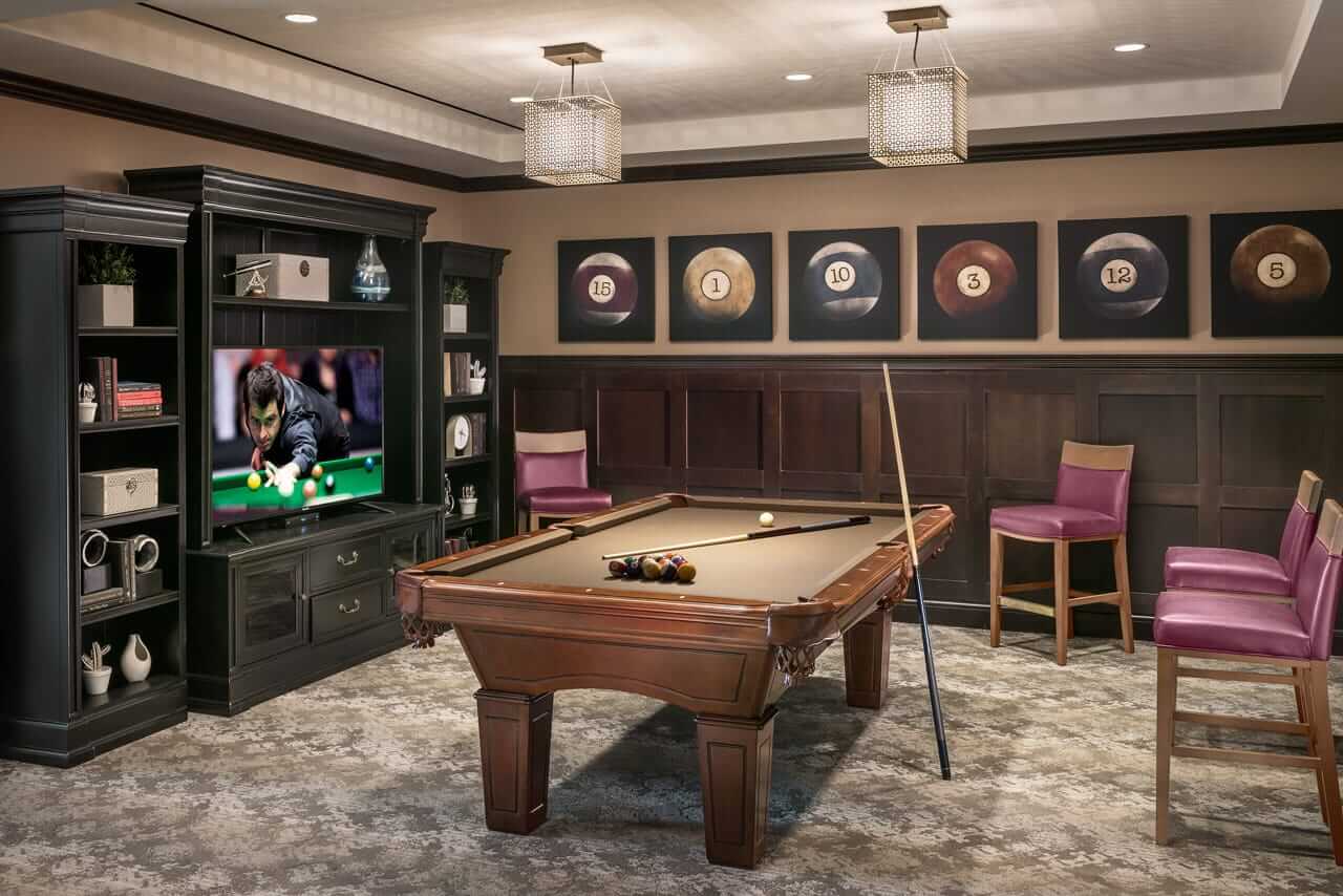The Preston of The Park Cities billiards room