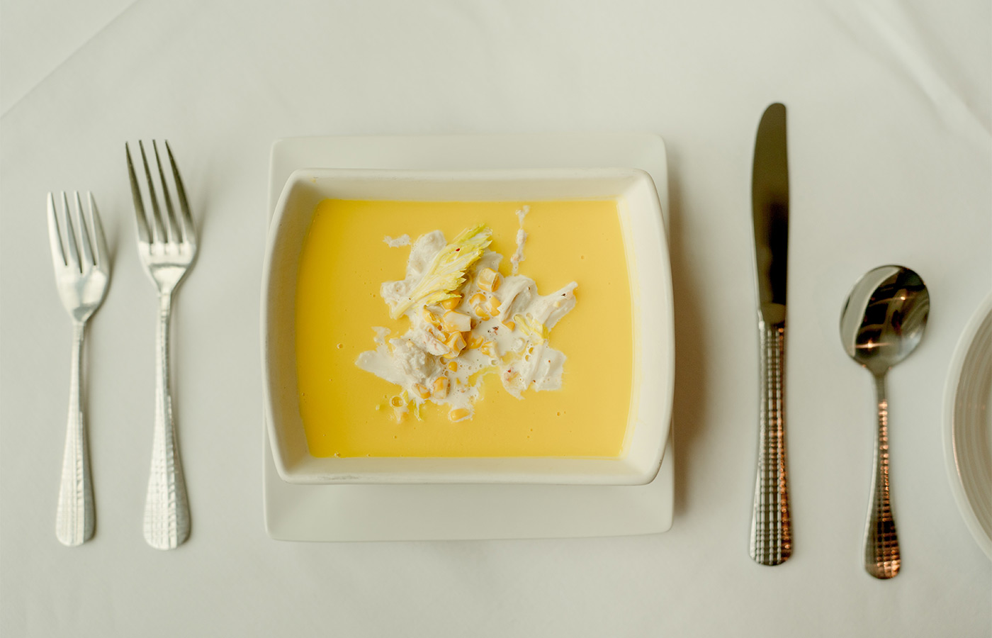 Corn soup in a bowl.