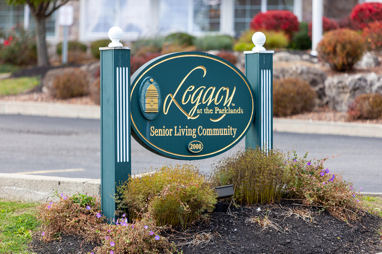 The Legacy at Parklands sign at the entrance.
