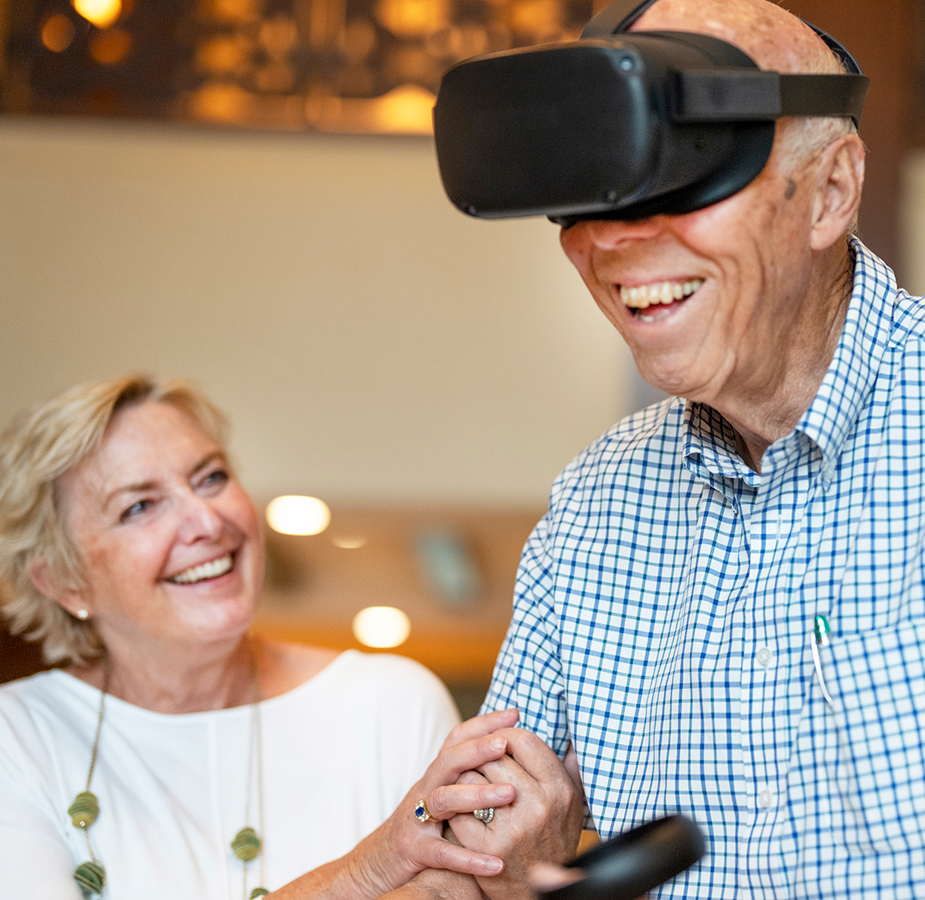 A resident is using an Engage VR set.