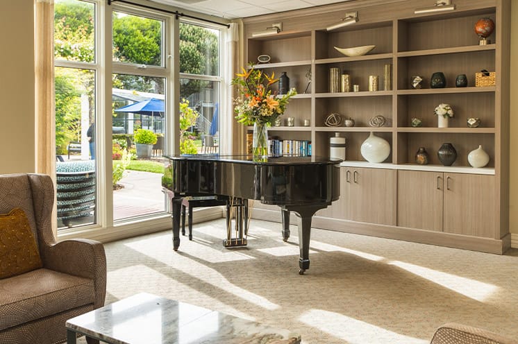 A piano in Sagebrook Senior Living at San Francisco. 