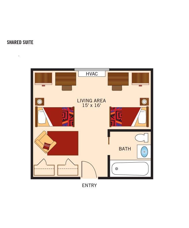 Assisted living shared room floor plan for The Legacy at Grand 'Vie.