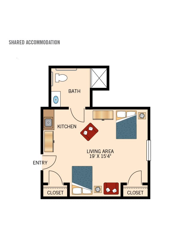 Memory care shared floor plan for Woodbury Mews.