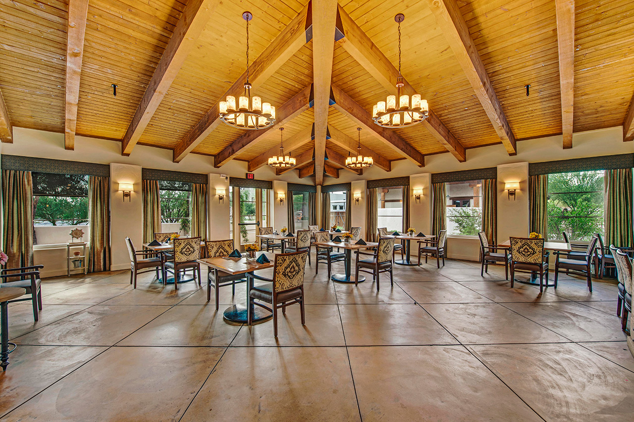 Dining room with seating area.