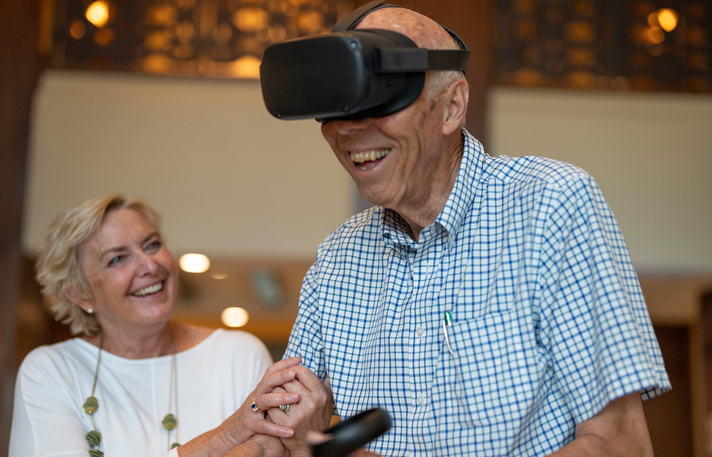 A resident using an EngageVR headset.