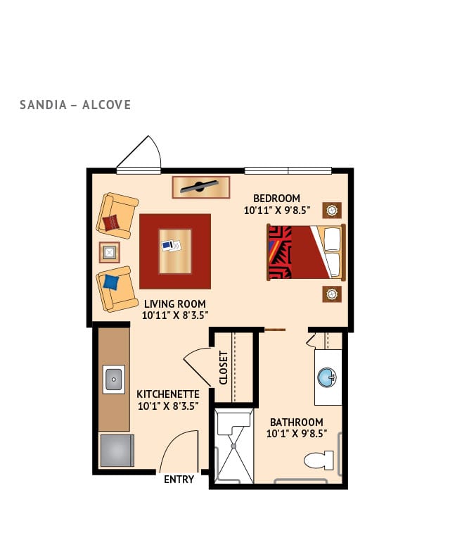 The Watermark at Cherry Hills Assisted Living alcove floor plan. 