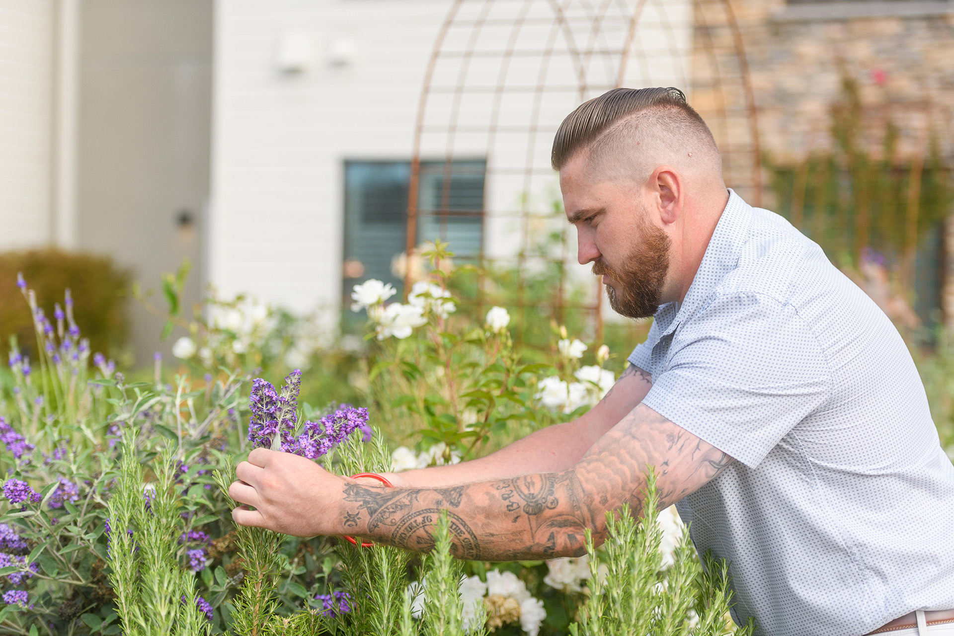 A resident is gardening.