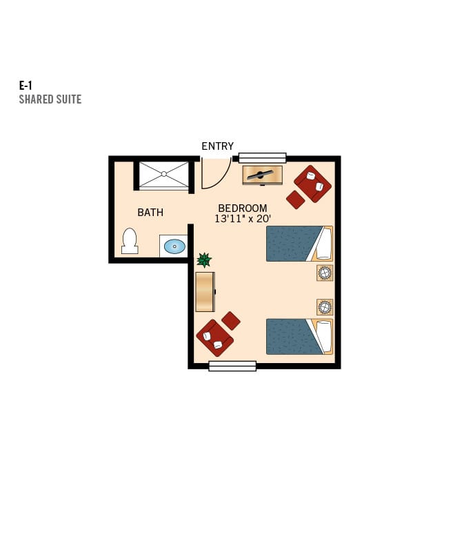 Parkview in Frisco shared bedroom apartment floor plan.