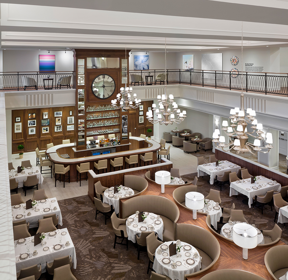 Dining room at The Watermark at Brooklyn Heights from an indoor terrace.