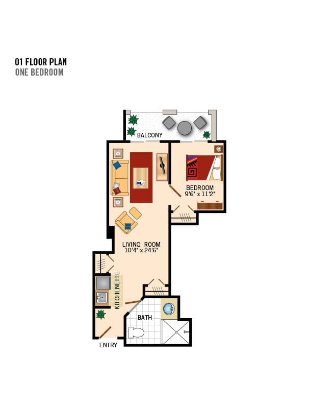 Assisted living one bedroom floor plan