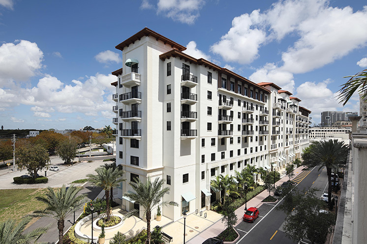 An aerial view of the exterior of Coral Gables.