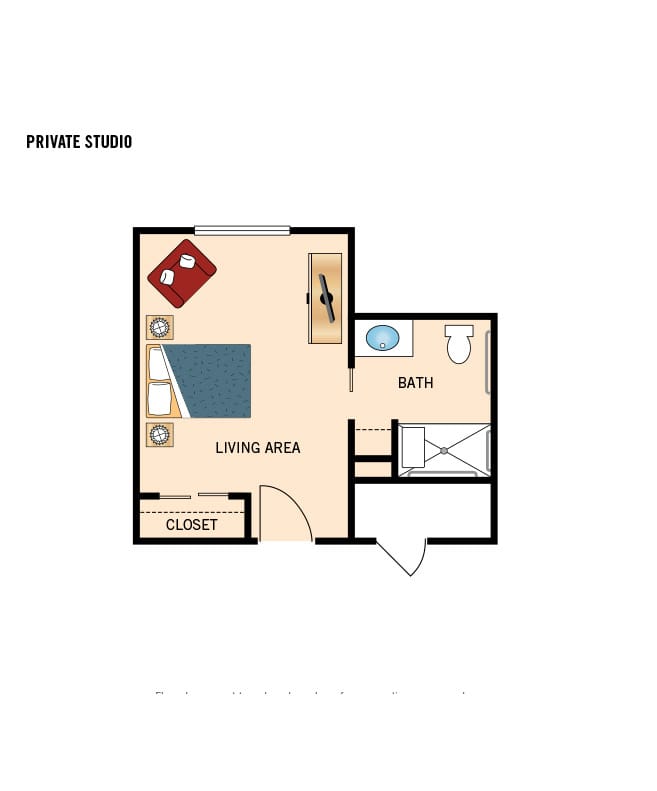 Pinebrook studio apartment floor plan.