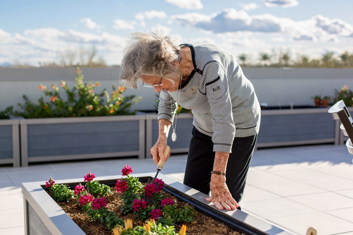 A resident gardening.