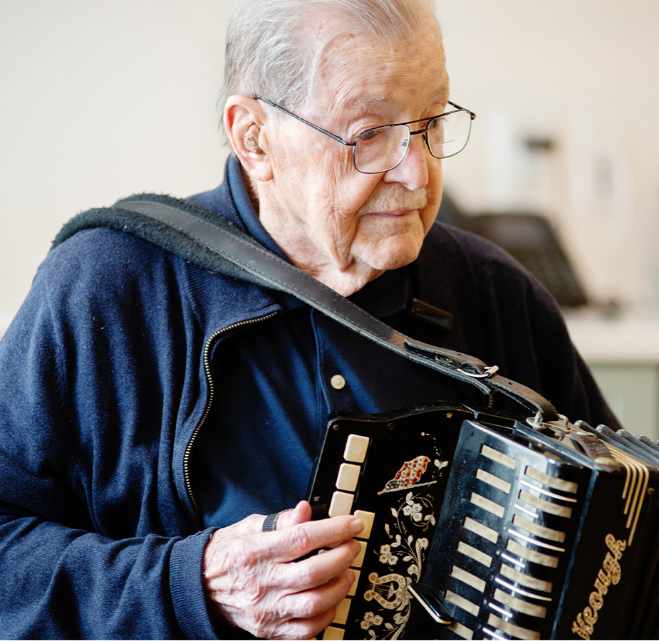 A person playing the accordion.