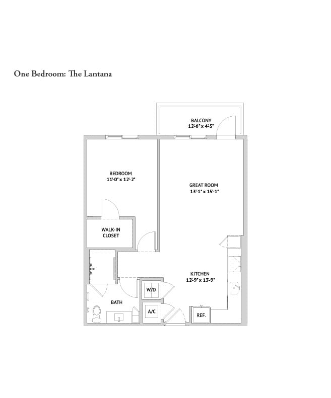 One bedroom apartment floorplan.