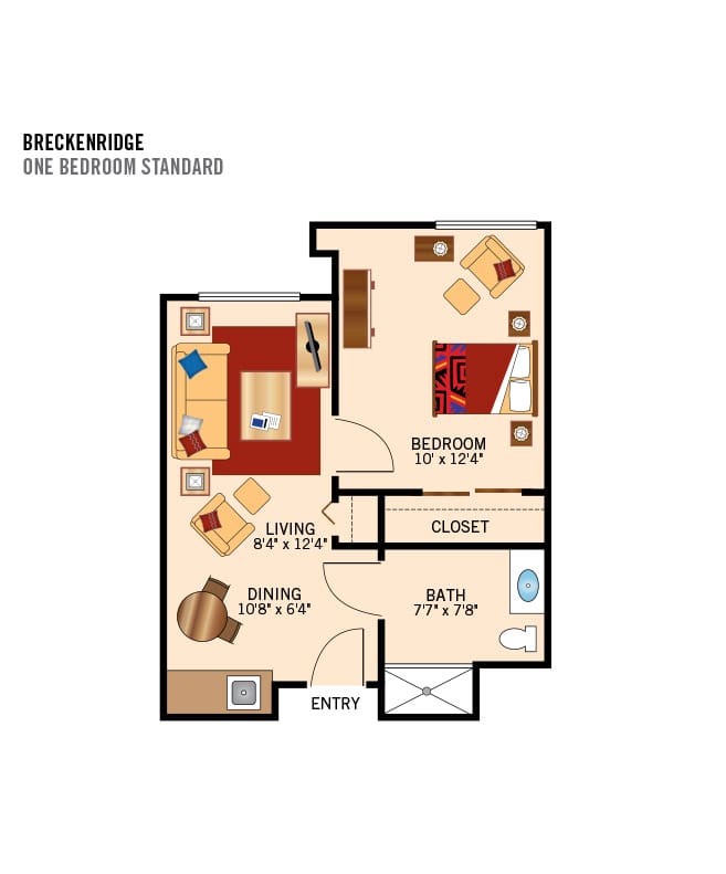 Assisted Living One bedroom floor plan.