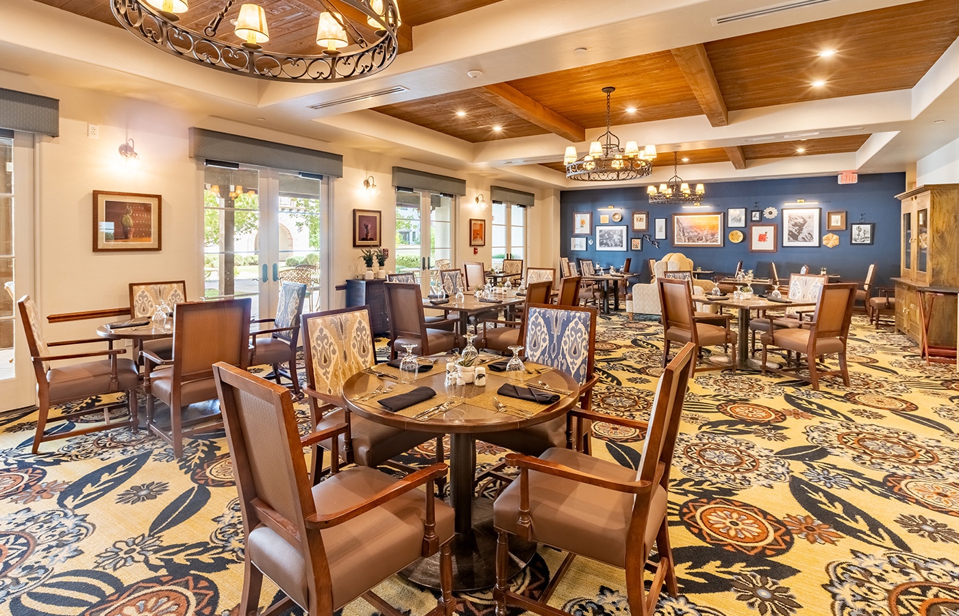 Dining room with seating area.